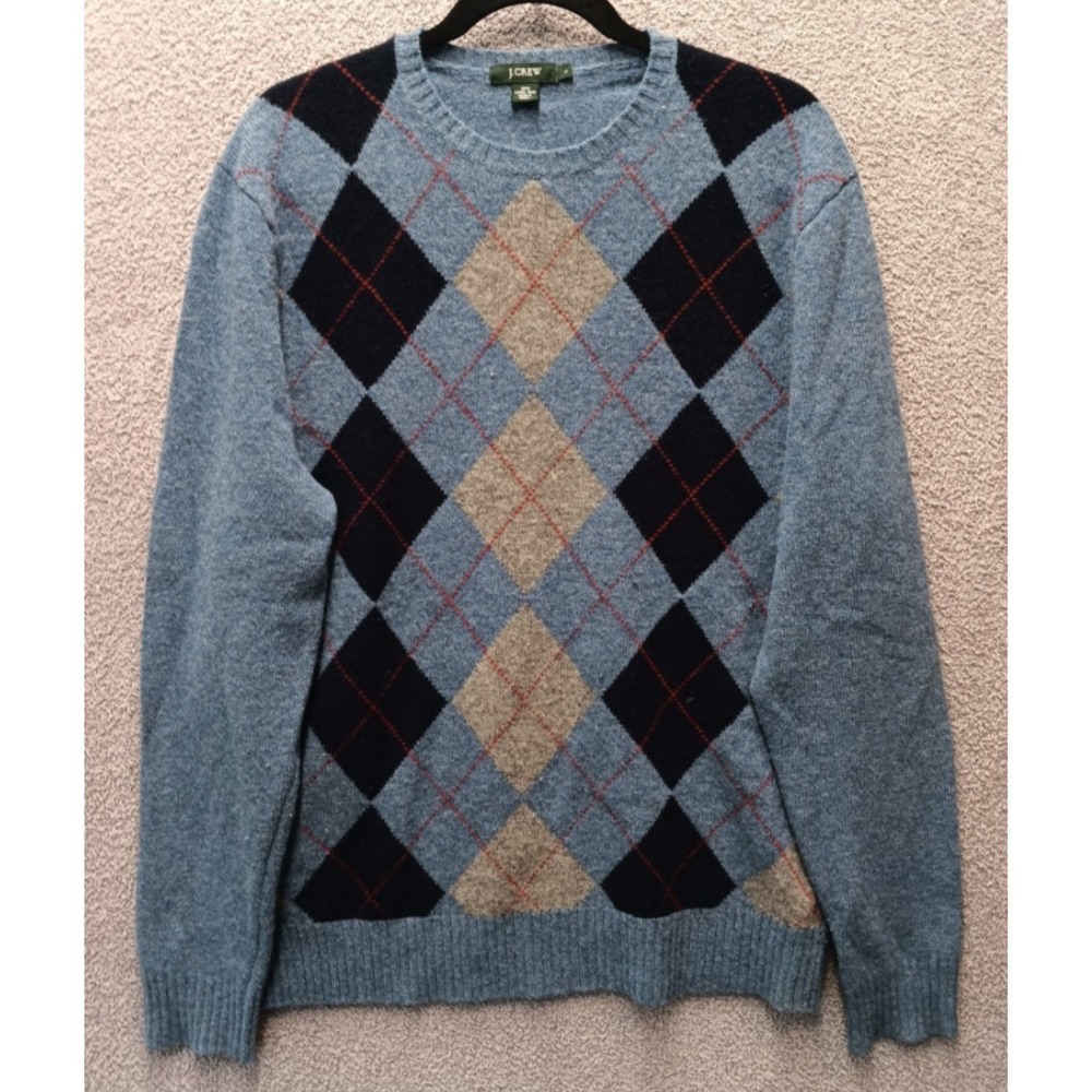 Argyle Lambswool Sweater Preppy Ivy League Blue J.Crew L Preppy Timeless